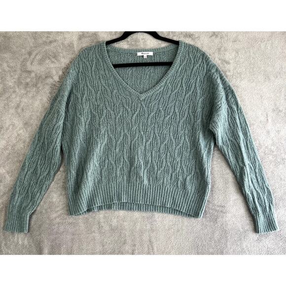 Madewell Alna Large V-Neck Sweater Blue Alpaca Coastal Quiet Luxury Preppy - Picture 1 of 8